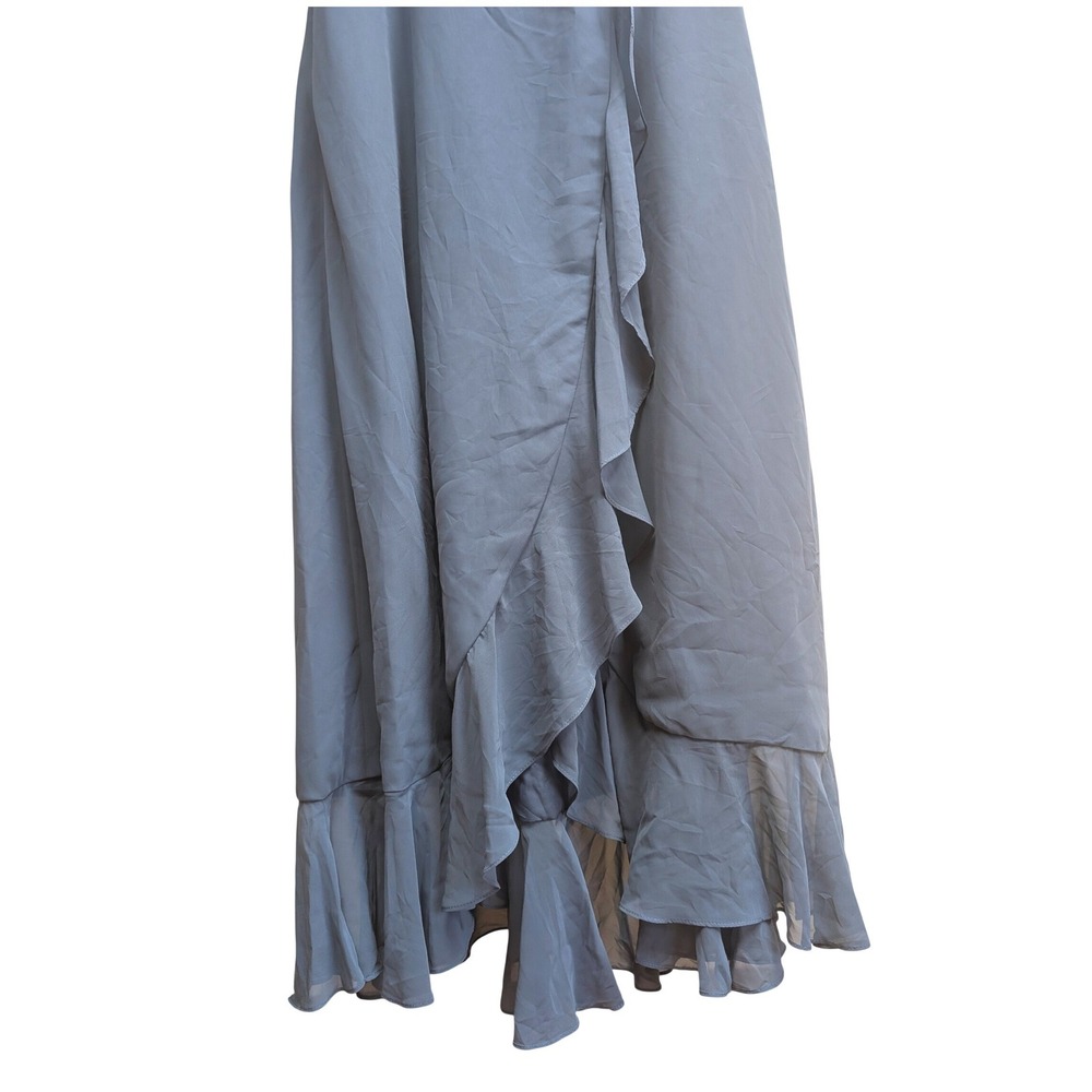 Azazie Lyra Convertible Maxi Dress Sz 12 Dusty Blue Ruffle V-Neck Chiffon Formal - Picture 8 of 12